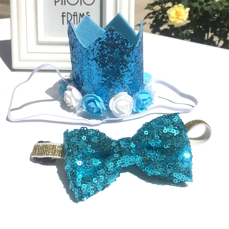 Picture of Children's Birthday Hat Baby Hundred Days Full Moon Birthday Crown Flower Sequins Party Decoration Supplies