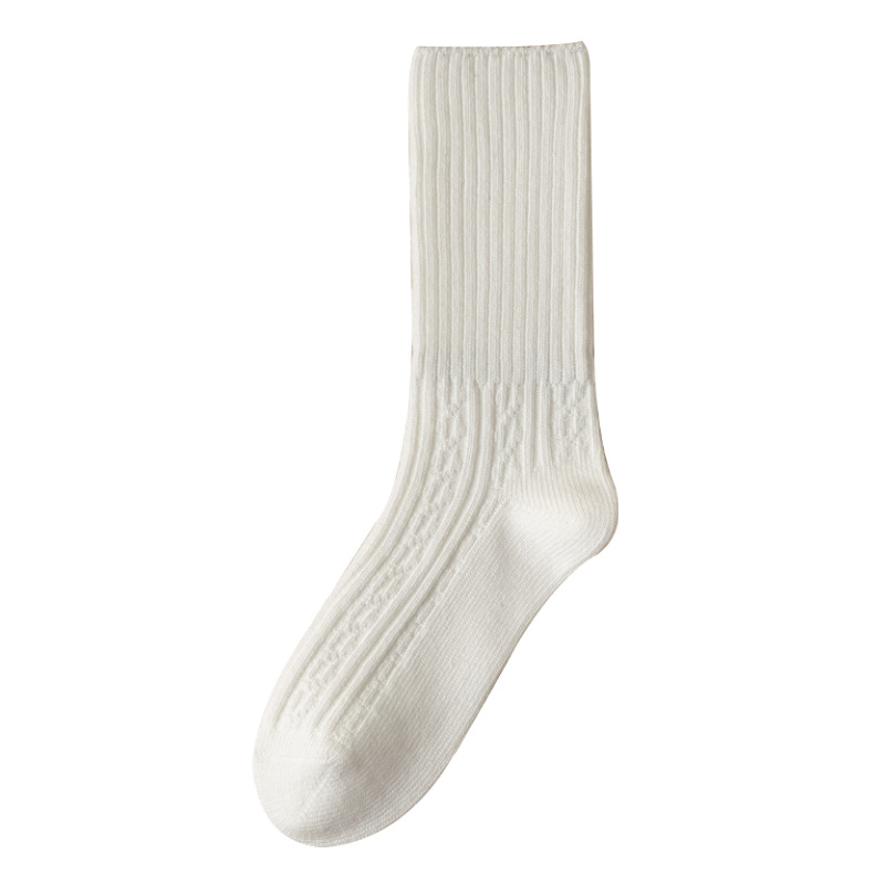 Picture of Zhuji Women's Socks, Autumn and Winter Mid-Calf Socks, Solid Color, Sweat-Absorbent, Double-Needle Breathable Socks, Casual and Comfortable Cotton Socks, Seamless Slouch Socks