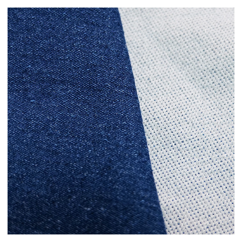 Picture of Stretch Woven Denim Washed Towel Bottom Fabric Imitation Knitted Denim Black Surface White Bottom 7.2oz Plain Fried Snowflake