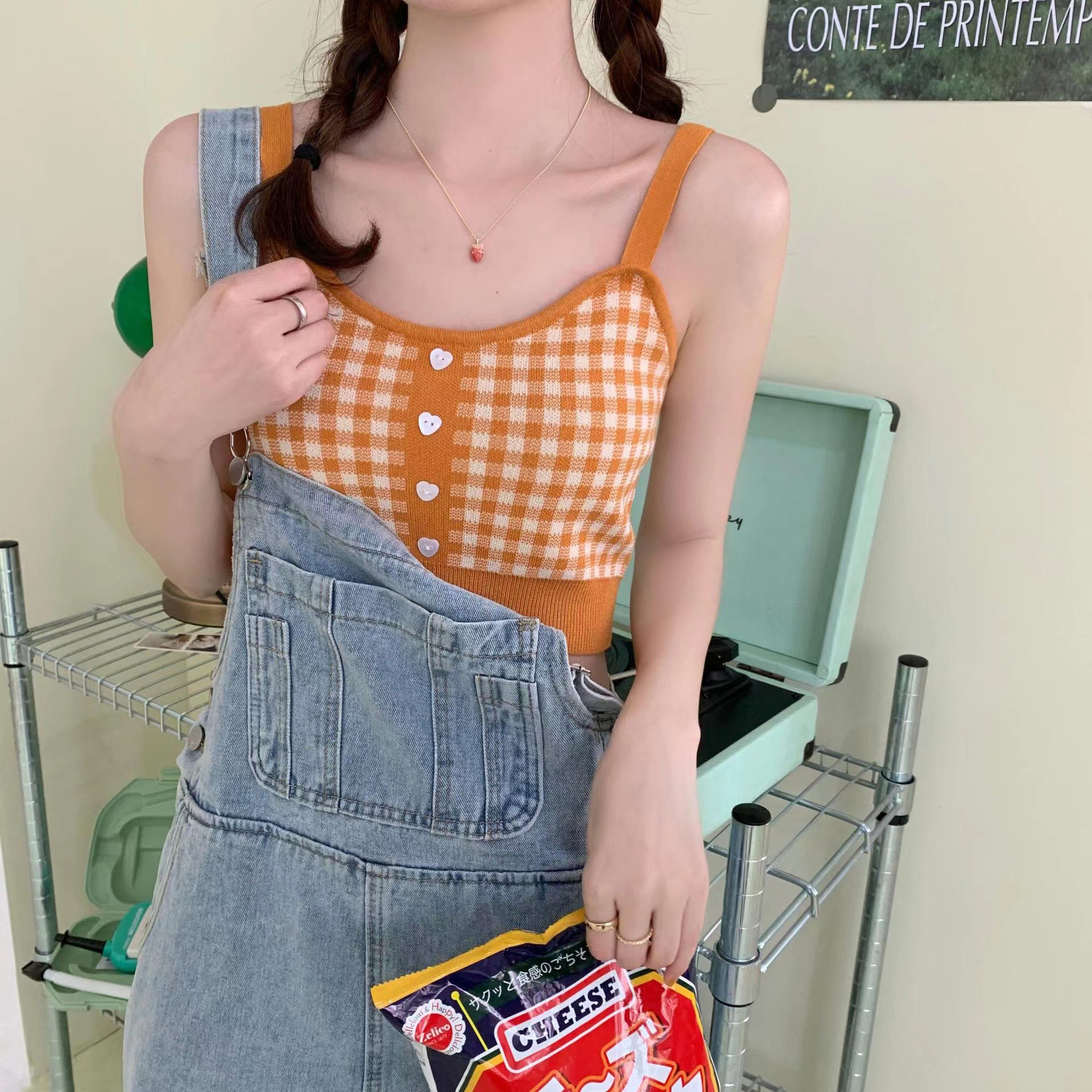 Picture of Plaid Camisole Women's Summer 2022 Inner Wear Tube Top Short Top Outer Wear Trendy Sweet and Spicy Style Hot Girl