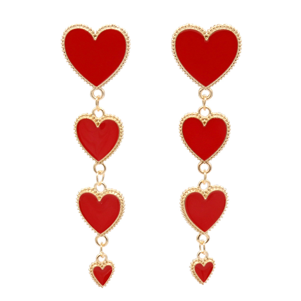 Picture of European and American Exaggerated Fashion Love Tassel Earrings Oil Dripping Cute Heart-Shaped Earrings for Women