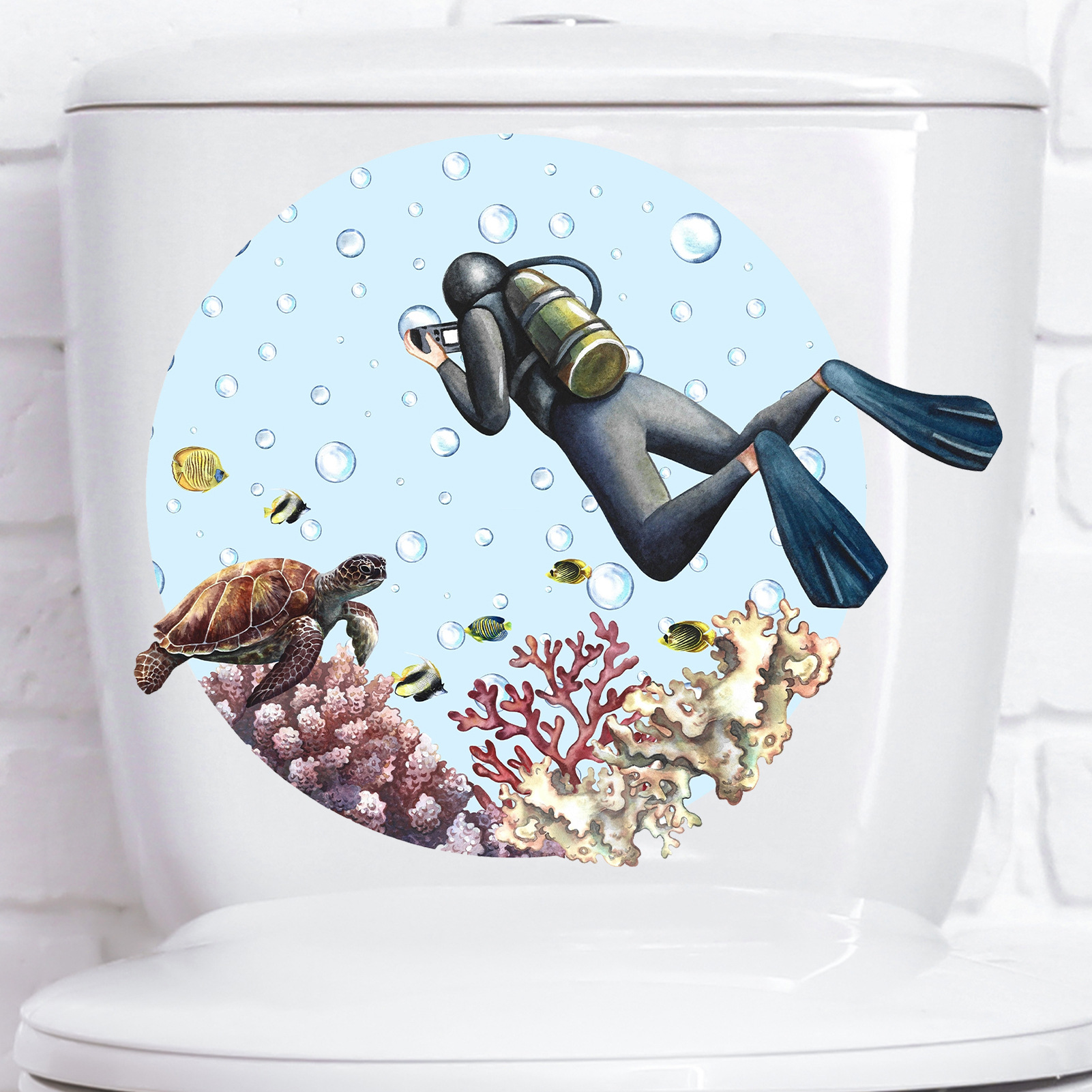 Ms-Gfm006 Marine Life Diver Toilet Sticker Bathroom Wall Cabinet Home Decoration Wall Sticker Home Sticker