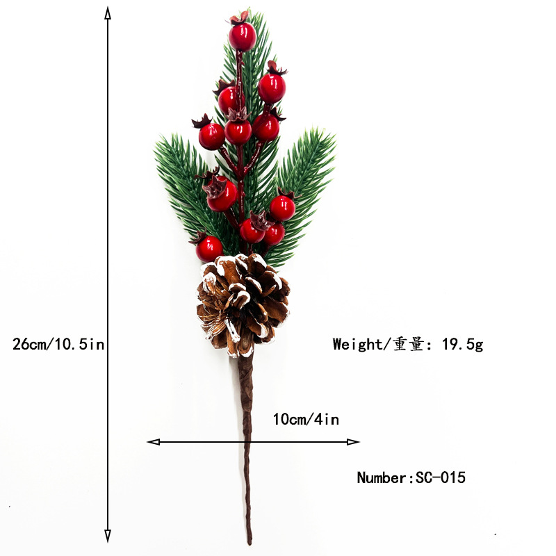 Picture of Cross-Border Christmas Simulation Pine Cone Branches Snowflake Pine Needles Berry Red Fruit Branches Holiday Decoration Cuttings Christmas Pine Needle Bouquet