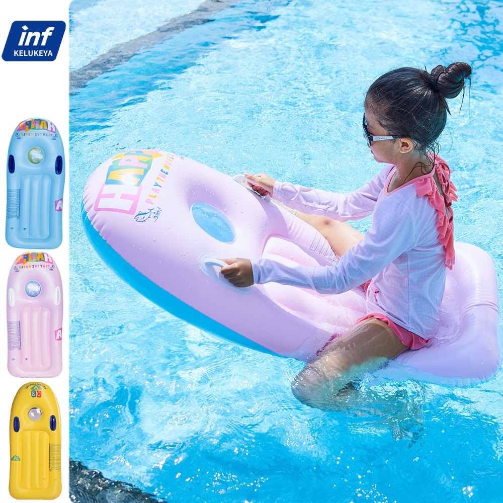 Cross-border in Stock children's water kick board children swimming fruit surfboard inflatable penguin crocodile floating row double handle