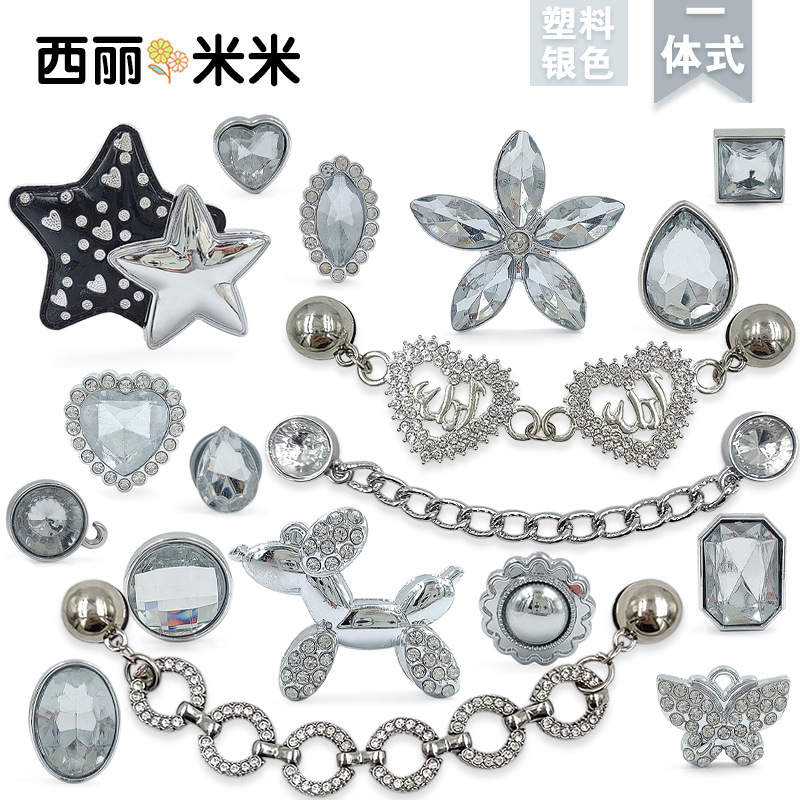 silver Series Plastic Full Diamond Enclosure Rhinestone Butterfly Bella Dog DIY Accessories Cave Shoes Buckle Accessories