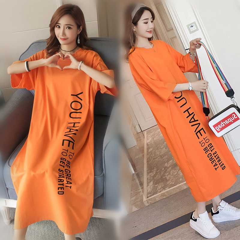 2025 Spring and Summer Fat mm Women's Clothing Plus Size Loose Letter Print Maternity Short-Sleeved T-Shirt Casual Dress