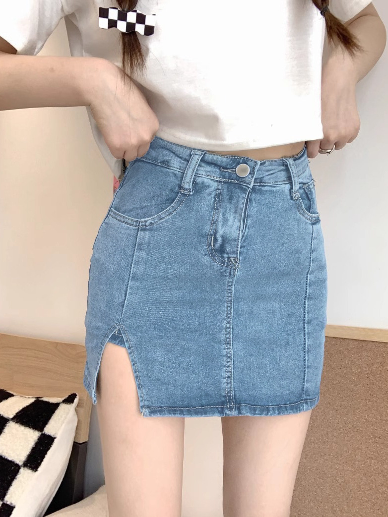 A generation of 2024 summer new stretch slim pants skirt high waist hip split tight Denim skirt women