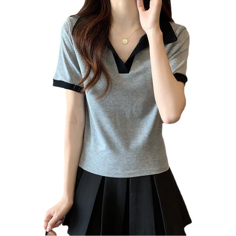 White V-Neck Short-Sleeved T-Shirt for Women 2024 Summer New Korean Style Loose Slimming Look Versatile Casual T-Shirt Top