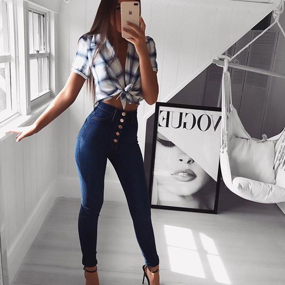 Picture of Autumn foreign trade new ebay independent station wish Amazon tight black high waist high elastic hip Denim trousers