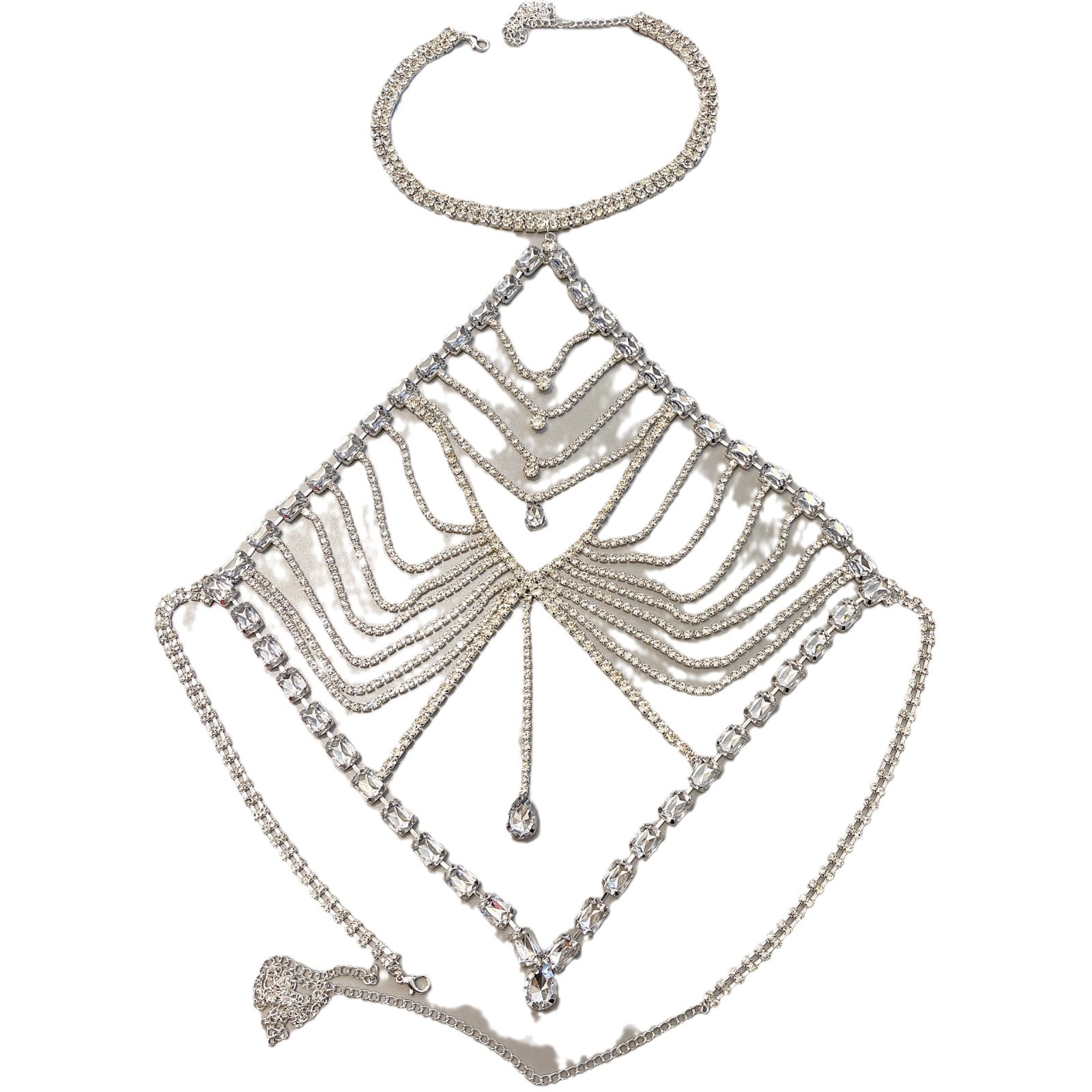 Picture of Cross-border sexy beach accessories rhinestone Diamond-embedded Big Peach heart tassel body chain bra accessories factory one-piece delivery