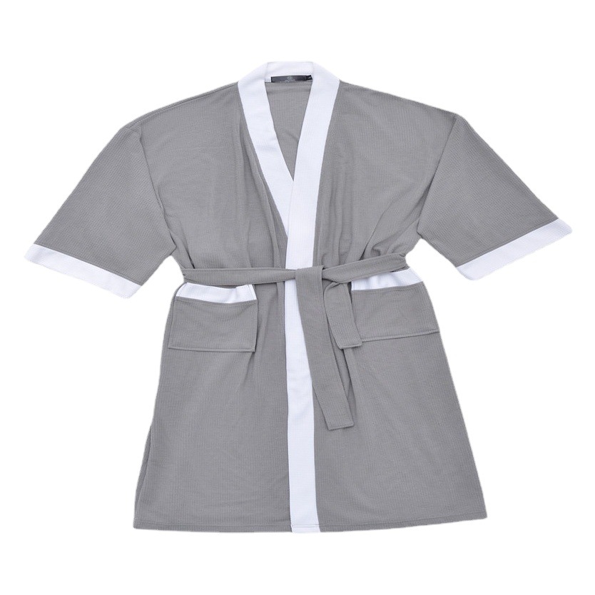 Cross Border 65 Cotton Thin Bathrobe Men's Comfortable Hotel Couple Bathrobe Kimono Collar Sauna Bathrobe Waffled Bathrobe