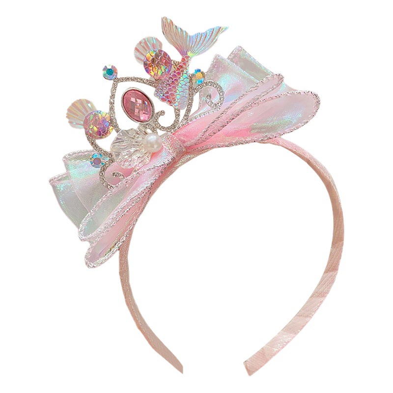 Children's Hairband Mermaid Cute Crushed Hair Headband Girls Colorful Mermaid Master Himeji Bow Crown Headwear