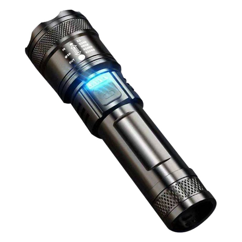 White laser telescopic zoom strong light flashlight P50 power display USB charging outdoor lighting lasting endurance
