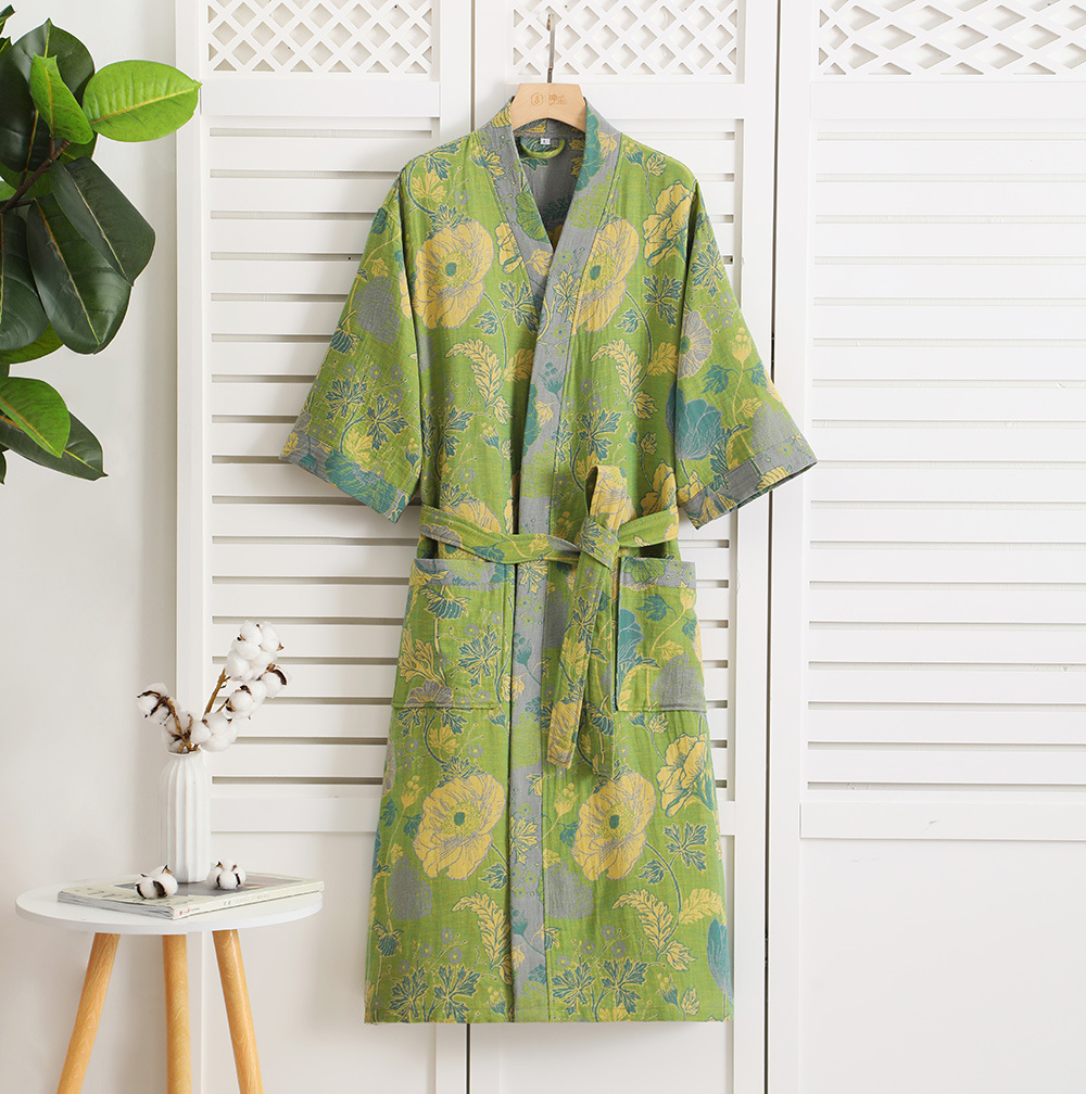Picture of Pure Cotton Double Gauze Bathrobe Class A Thin Pajamas for Spring and Summer Home Clothes Nightgown Couple's Water Absorbent Quick-drying Bathrobe