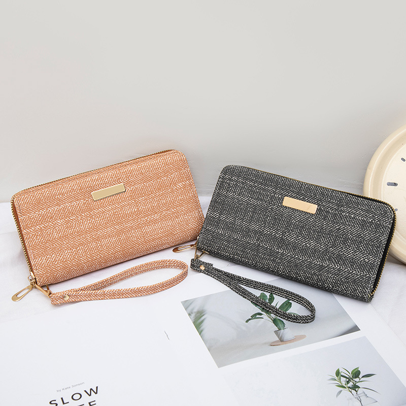 2024 New Vintage Iron Canvas Single Pull Long Wallet Casual Multi-Layer Coin Purse Clutch Bag Women's Small Bag