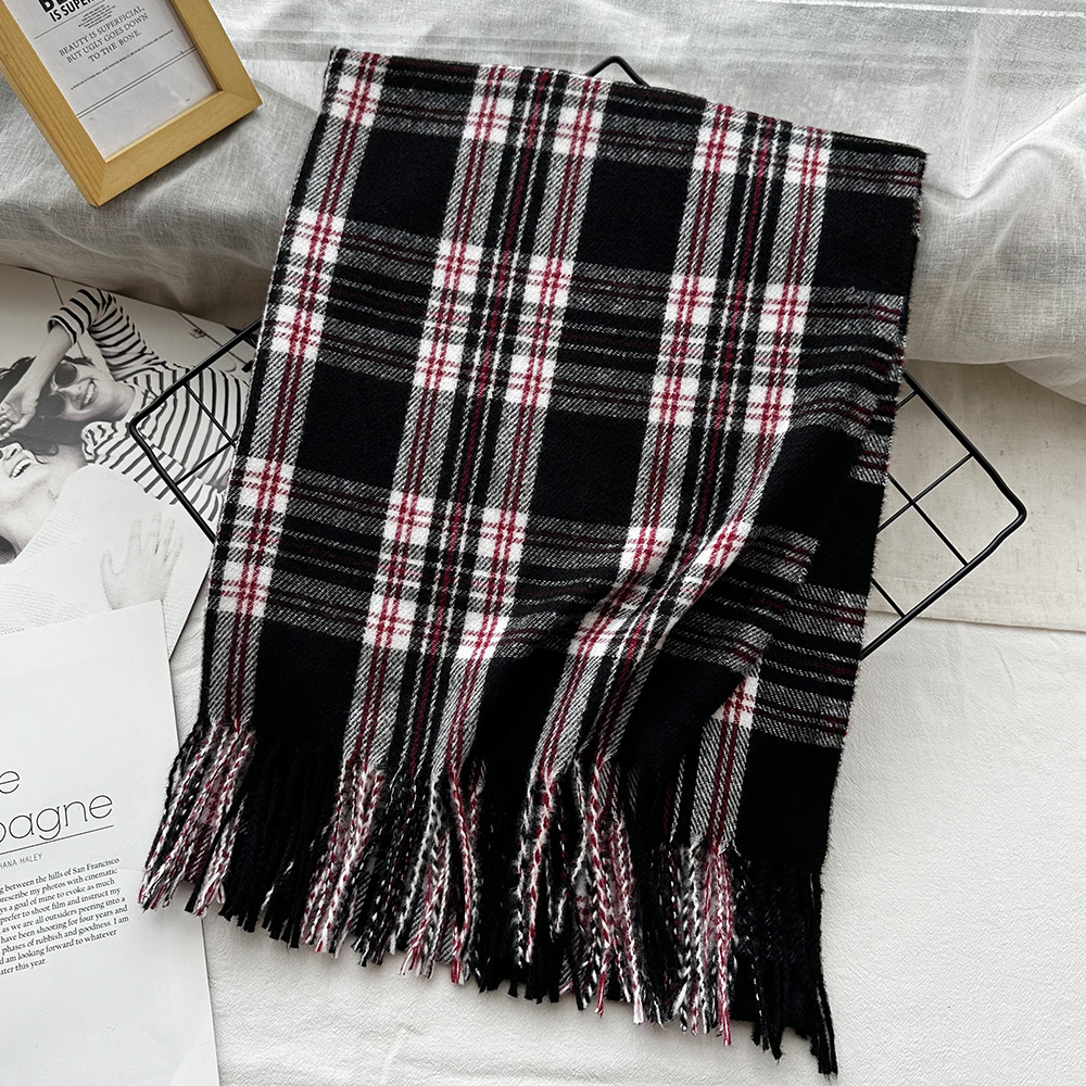 Picture of New Black and White Plaid Scarf Women's Korean Style Winter Warm All-match Imitation Cashmere Scarf Shawl High-end Couple Scarf