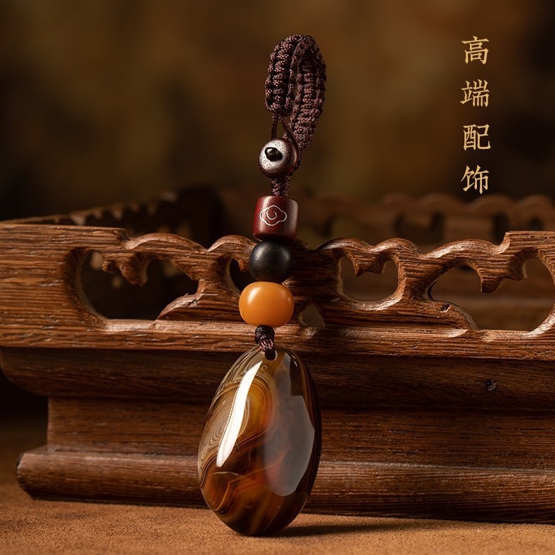 Original Entangled Silk Agate Keychain Original Stone Bodhi Key Pendant Couple's Hanging Bag Creative Personality Gift