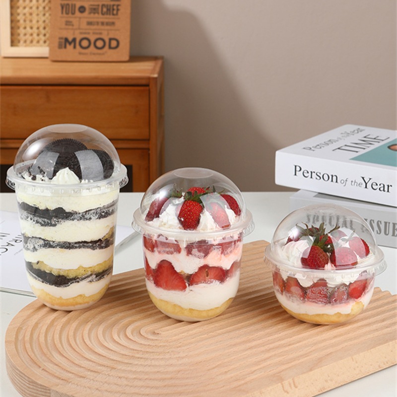 Internet Celebrity Ovaltine Bobo Cup Cake U-Shaped Cup Thousand Layer Mousse Fat Cup Disposable Transparent Milk Tea Cake Cup