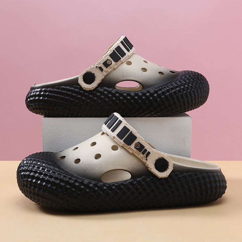 Hole Shoes Men's Outer Wearing Heightened Thick Bottom Non-slip Slippers Breathable Non-smelly Foot Gradient Beach Women's Summer Baotou Slippers