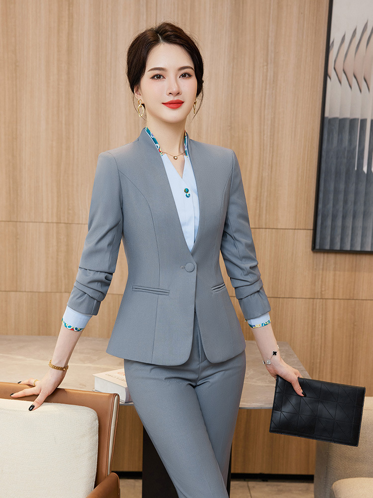 Blue suit women's suit autumn and winter new professional women's work clothes elegant suit jacket formal wear front desk work clothes