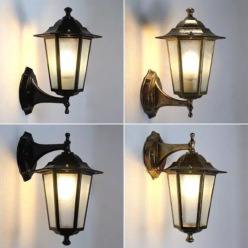 Small hexagonal wall light, outdoor lamp, outdoor wall lighting, European style retro balcony, waterproof, antique, bronze black