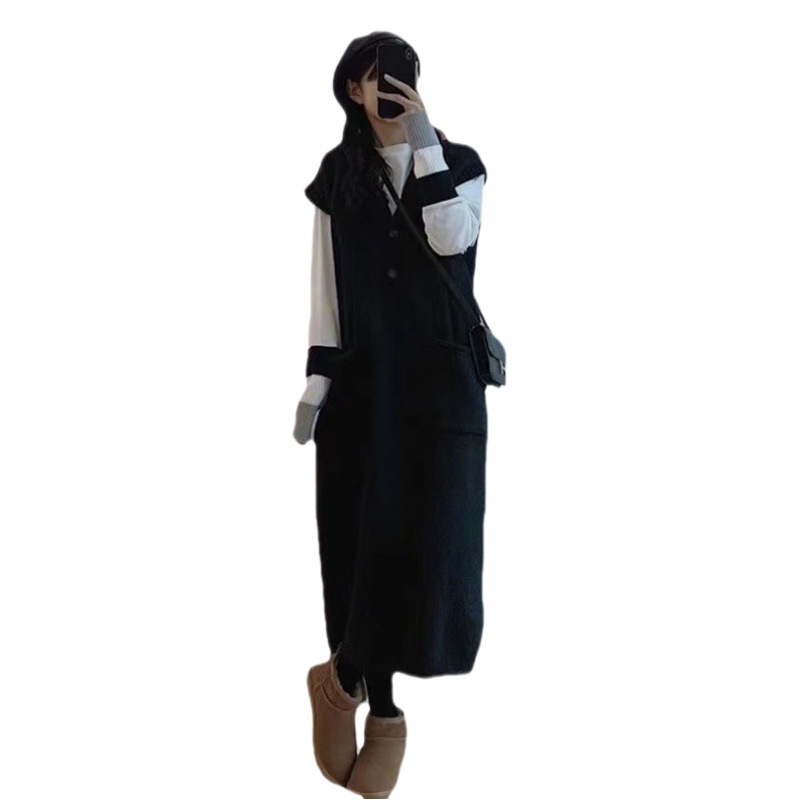 2024 Petite Vest Dress 2024 New Autumn and Winter Loose Minimalist Style Dress Women's Clothing