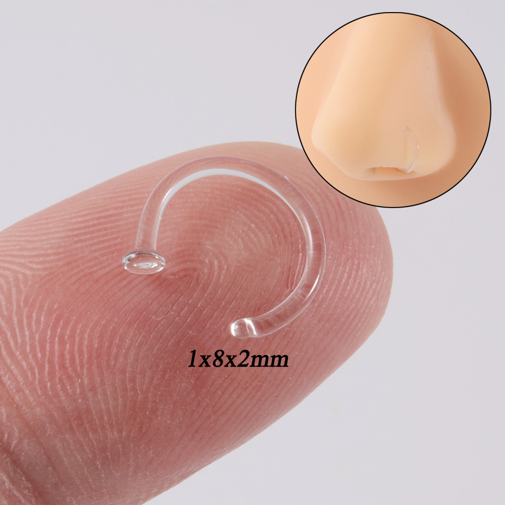 Picture of Cross-Border Transparent Glass Nose Nail C-Shaped Nose Ring L-Shaped Curved Rod Invisible Nose Ring Ear Bone Nail Earrings Piercing Navel Nail