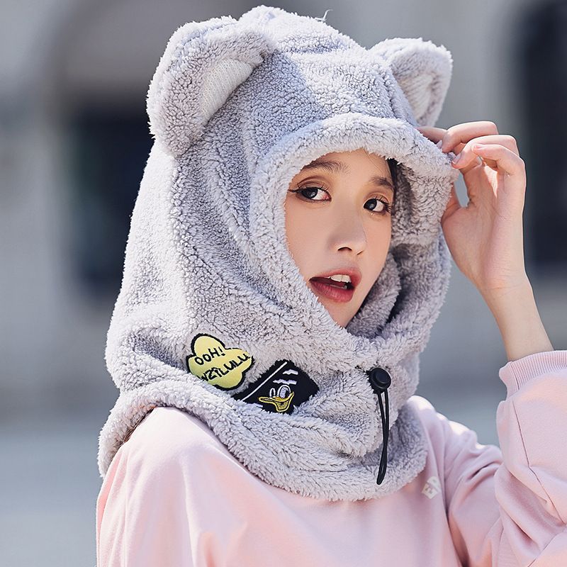 Picture of Winter Warm Series Cute Bear Hat Mask All-in-One Women's Ear Protector Cycling Warm Ski Helmet plush Hat