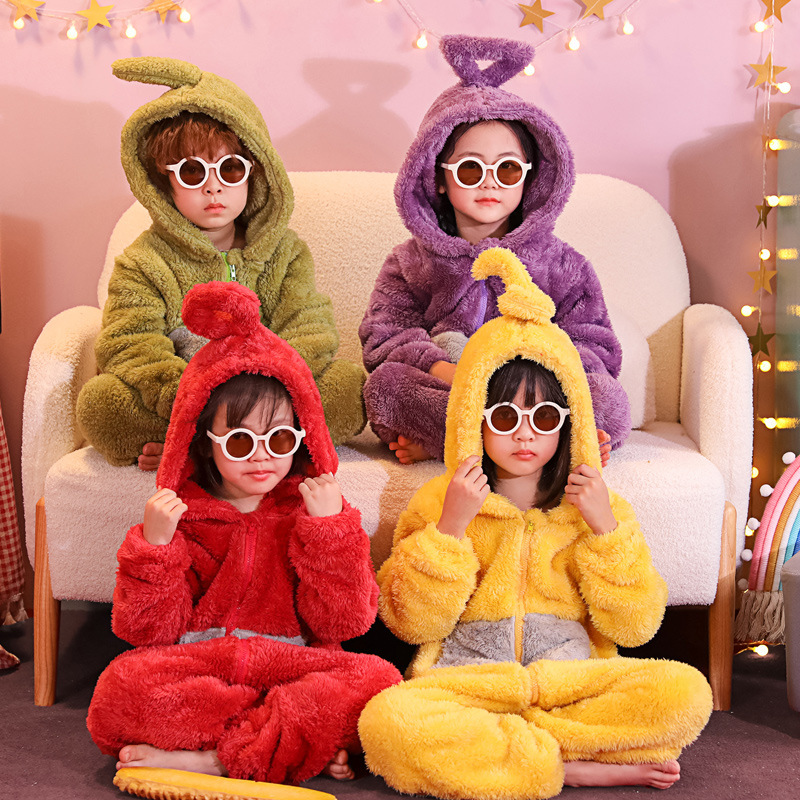 Picture of Autumn and Winter Children's Flannel Pajamas for Boys and Girls Boys' Baby Kick-proof Thickened Coral Fleece One-piece Home Clothes