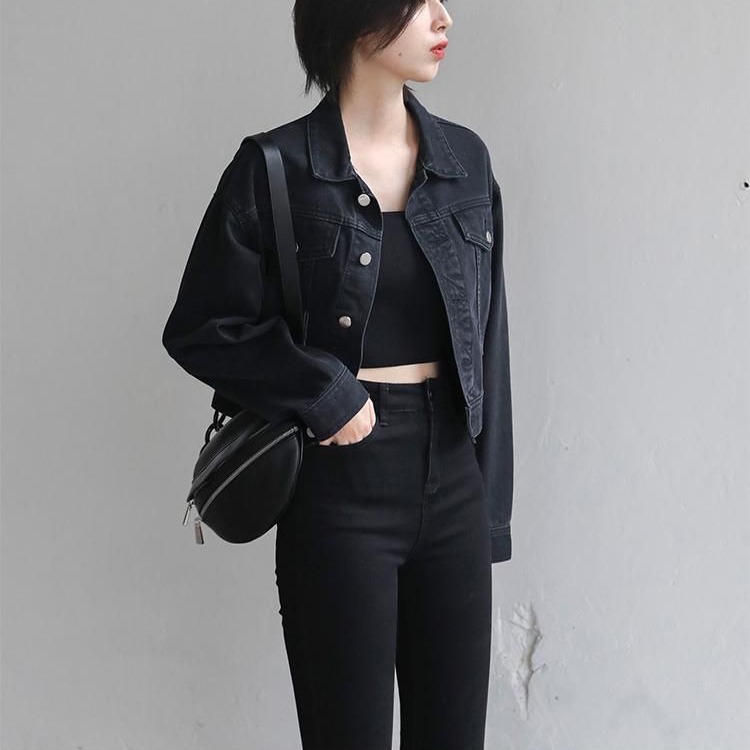 Picture of 2024 Spring and Summer New Retro Street Loose Black Short Denim Jacket Women's Easiest for Match Jacket Long Sleeve Top