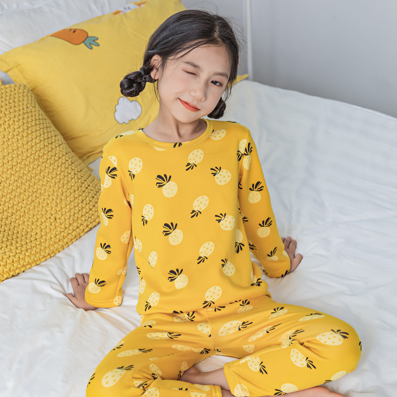 Picture of Children's thermal underwear children's clothing fleece-lined thickened suit boys' autumn clothes long pants girls' winter clothes bottoming two-piece suit fashion