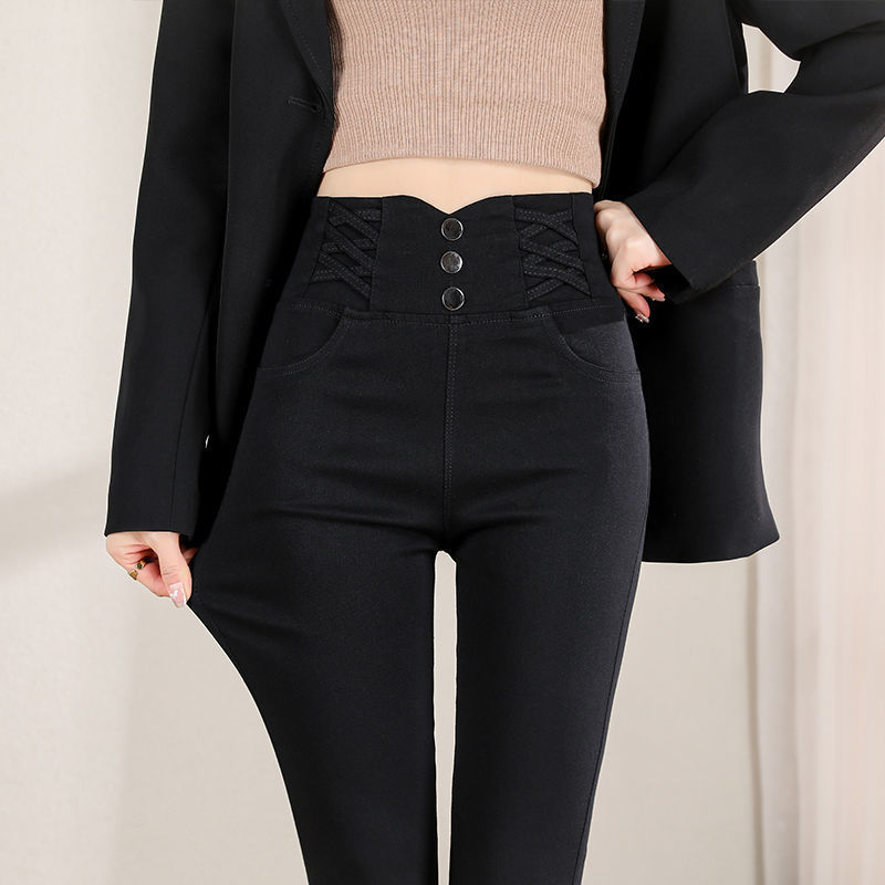 2024 Spring and Autumn High Waist Elastic Pencil Black Magic Outer Wear All-match Leggings Women's Skinny Pants