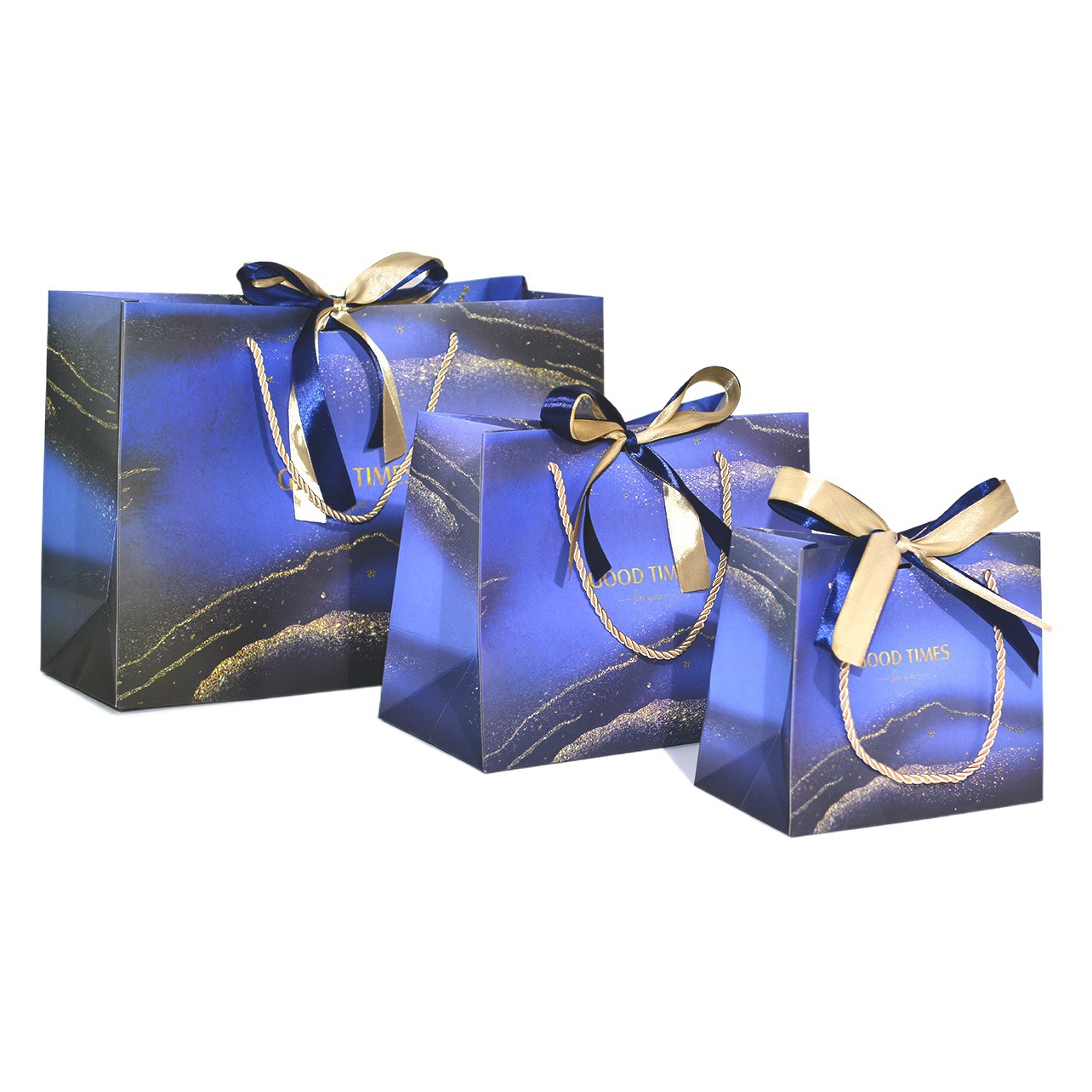 Ready-Made Gift Bag, Festive Universal Bag with Ribbon, Wedding Candy Bag, Clothing Store Paper Bag, Handbag Blue