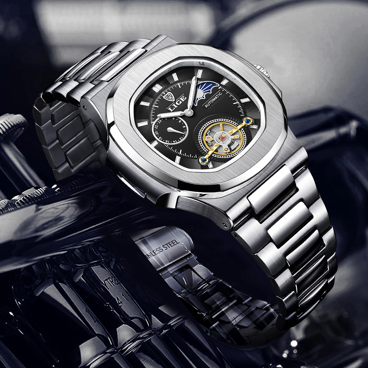 Picture of LIGE/LIGE Men's Watch Fashion Business Mechanical Watch Waterproof Multifunctional New Watch