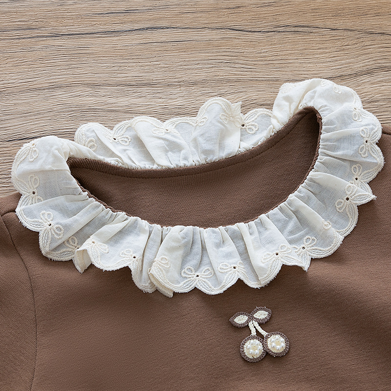 Picture of Autumn New Kidsren's Clothing Kidsren's Korean Hot Stamping Pure Color Bottoming Shirt Lace Collar Girls Spring and Autum Brushed T-Shirt 20131