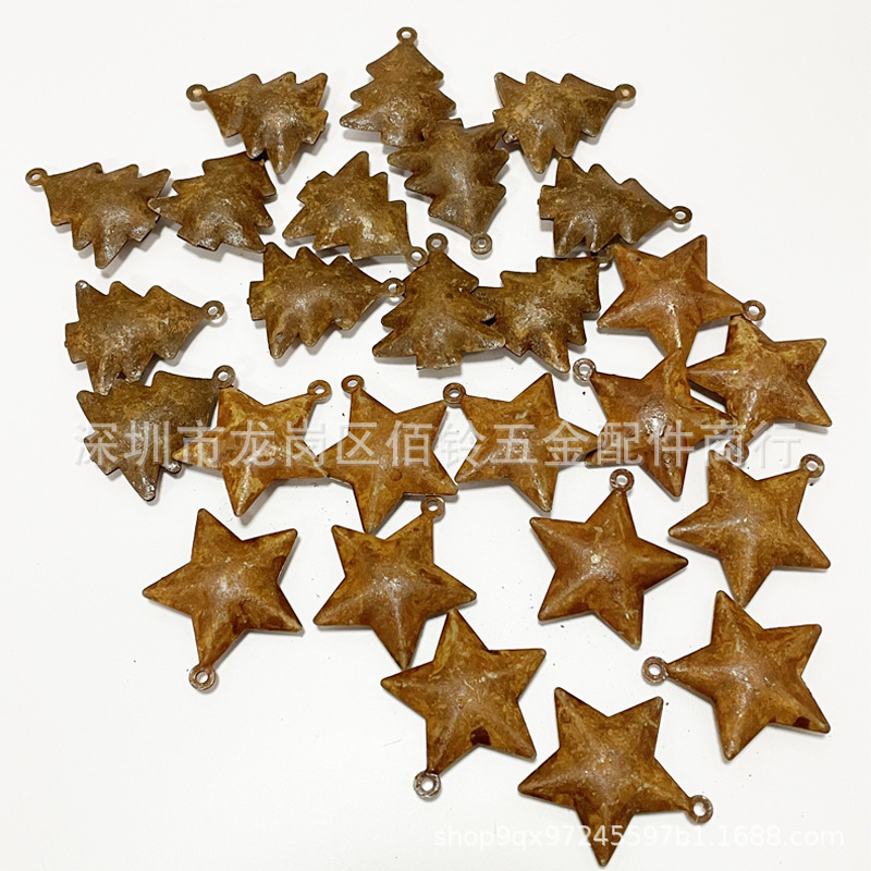 Christmas Metal Distressed Rusty Christmas Tree Pentagram Special Shape Decoration Accessories Christmas Party Holiday Bells