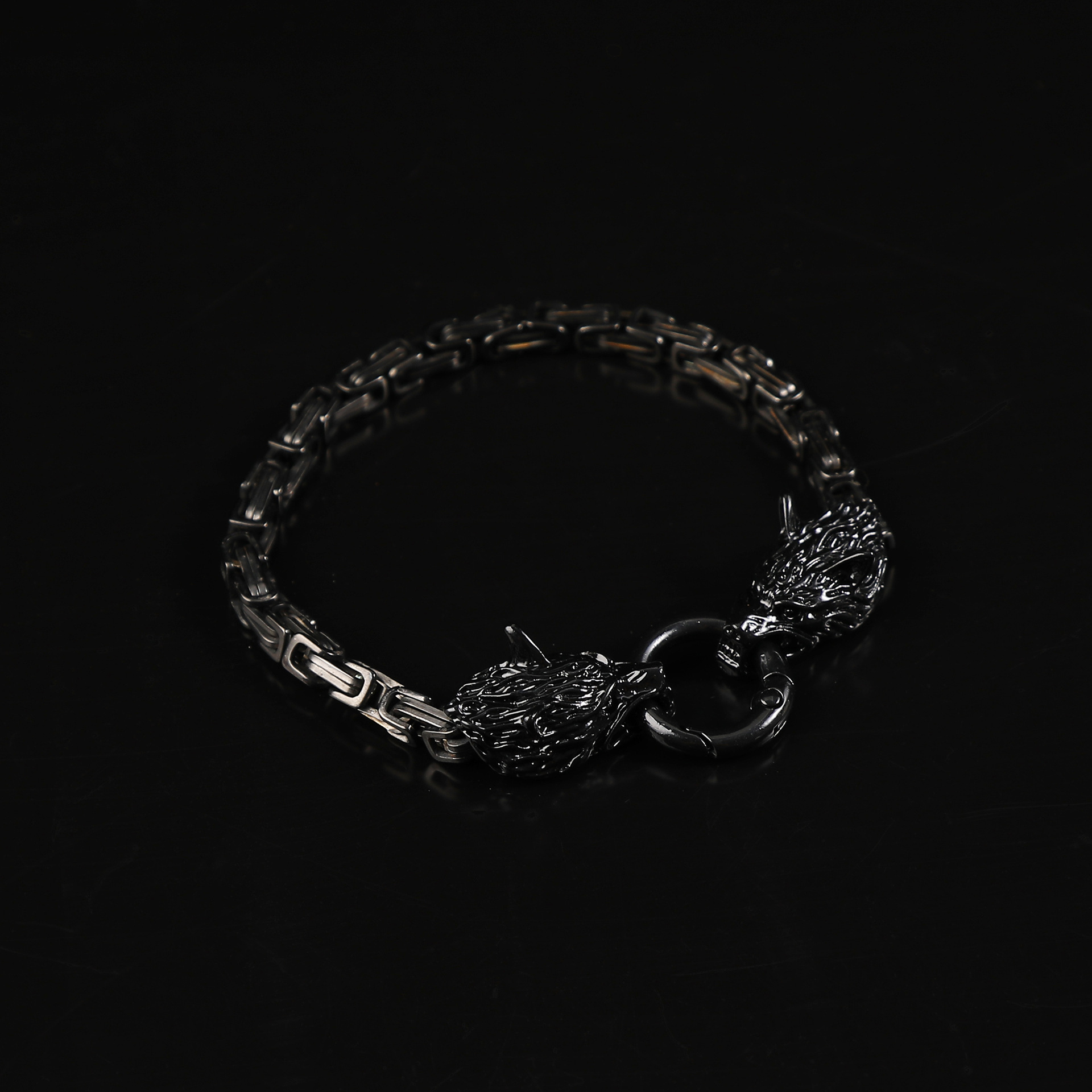 Picture of Foreign Trade Explosions Retro Nordic Viking Rune Hammer Pendant Wolf Head Necklace Bracelet Jewelry suit Stainless Steel Chain