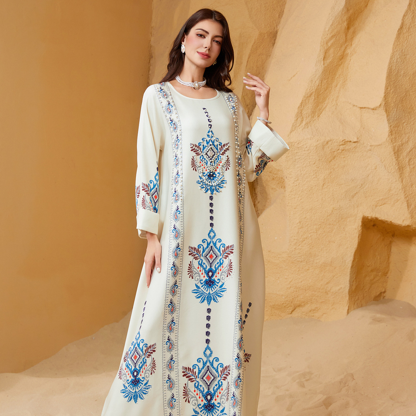 ZD040 Middle East Cross-border Trade Muslim Women Printed Robe Dubai dress Abaya Amazon Wholesale