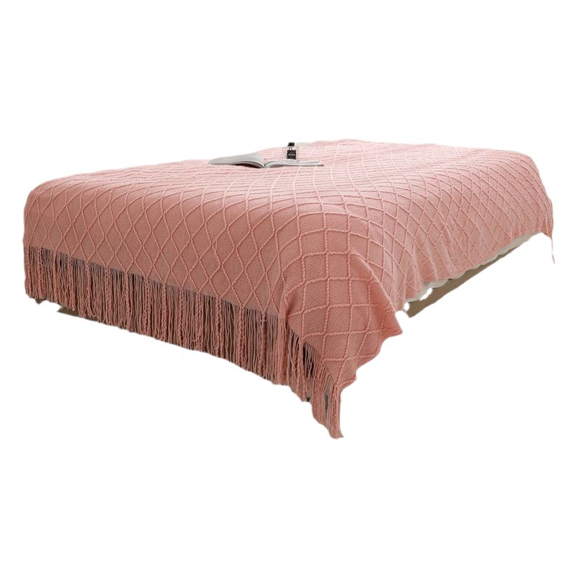 Bed Runner for Guesthouses, Apartment Bed Runner, Sofa Throw, Hotel Bed Cover, Knitted Bed Runner, Hotel Bed Runner with Diamond Pattern