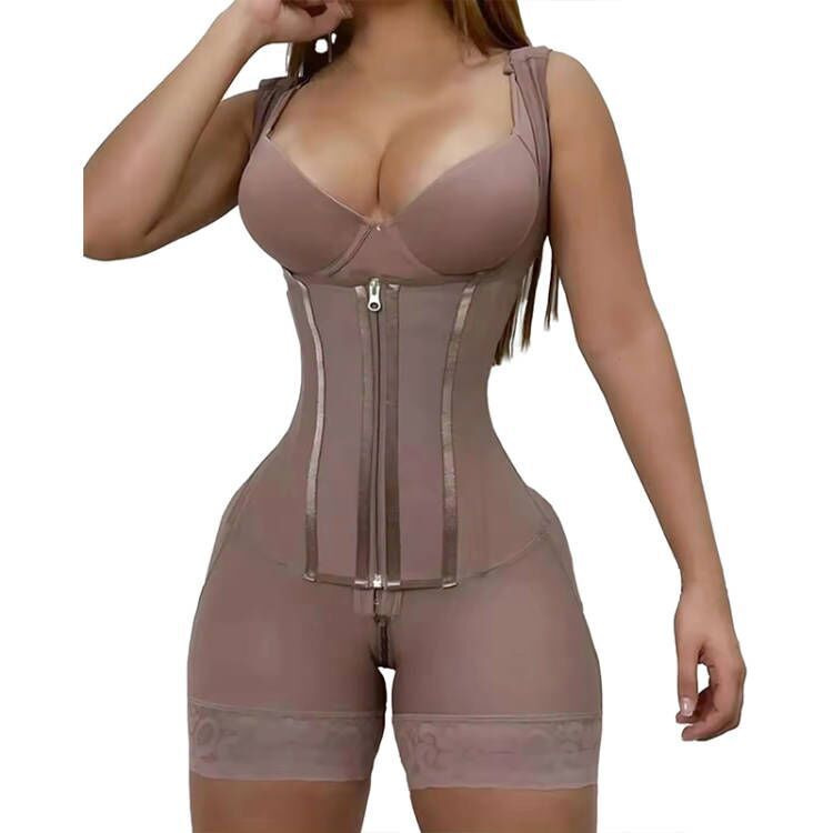 European and American plus size Waist Shaping Tunic Thin Shoulder Strap Buckle Zipper Tight Waist Tight Body Shaping Tunic