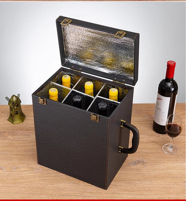 Picture of High-End Six-Bottle Wine Box in Stock, Wine Packaging Gift Box, Six-Bottle Wine Leather Case, Wine Bottle Gift Box, Wine Box