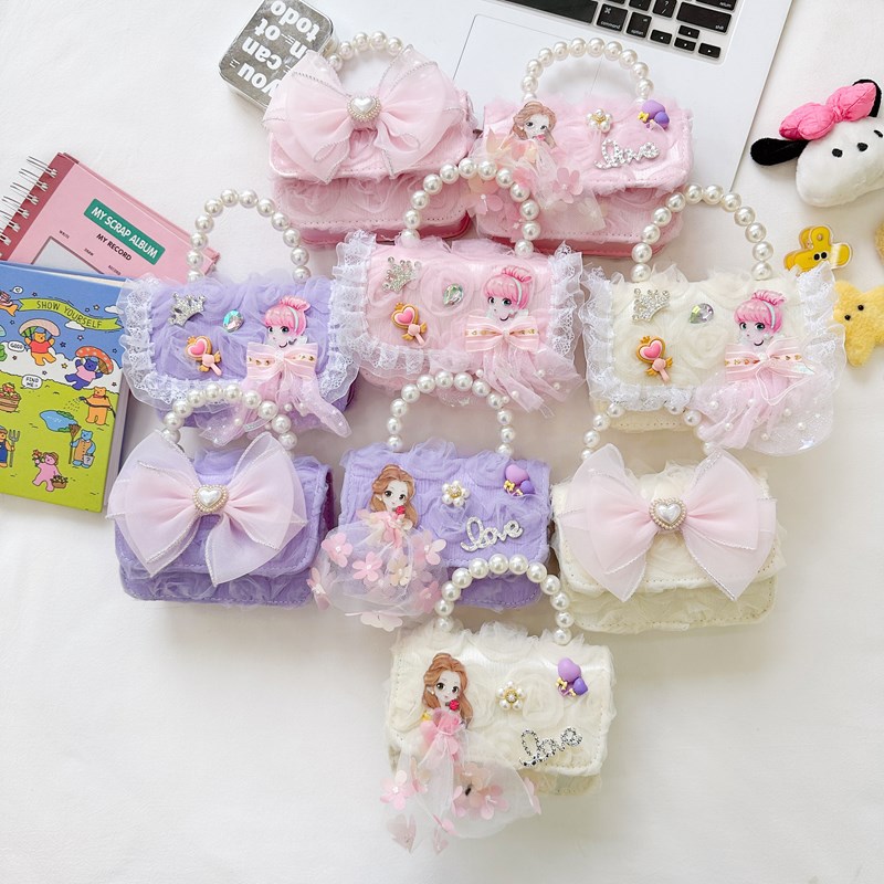 Picture of Korean Style Princess Handbag Fashion Bow Children Shoulder Bag Stylish Cute Girl Small Square Bag