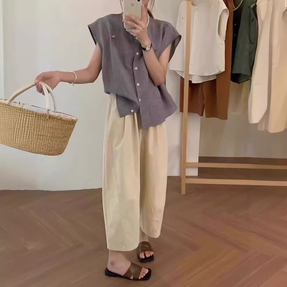 Cotton# UL Japanese Thin Loose Waist Radish Wide Leg Pants Women's Spring, Summer and Autumn Small Loose Cropped Casual Pants