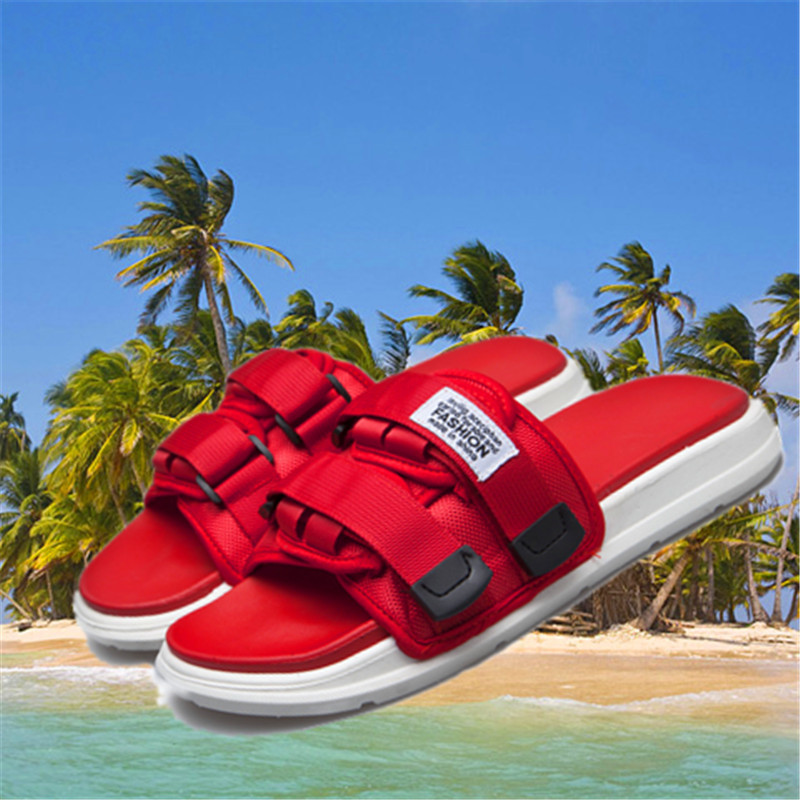 Summer Slippers Trendy Fashion Casual Versatile Outdoor Double-Row Buckle Soft Sole Velcro Slippers Couple Slide Slippers