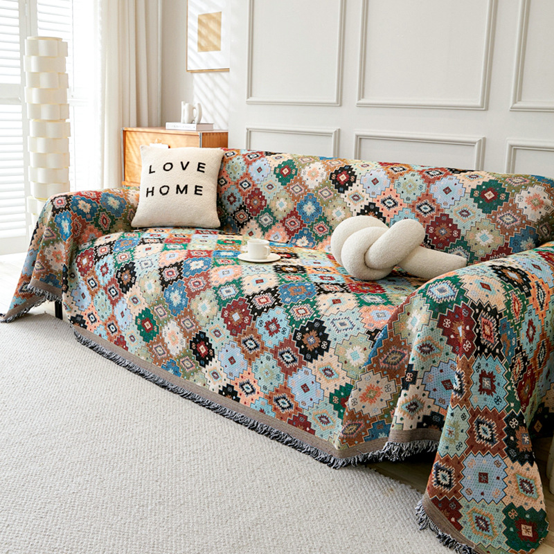 New Cotton Thread Knitted Sofa Cover Cloth Sofa Towel Sofa Cushion Universal Simple Geometric Ethnic Style Sofa Towel for All Seasons