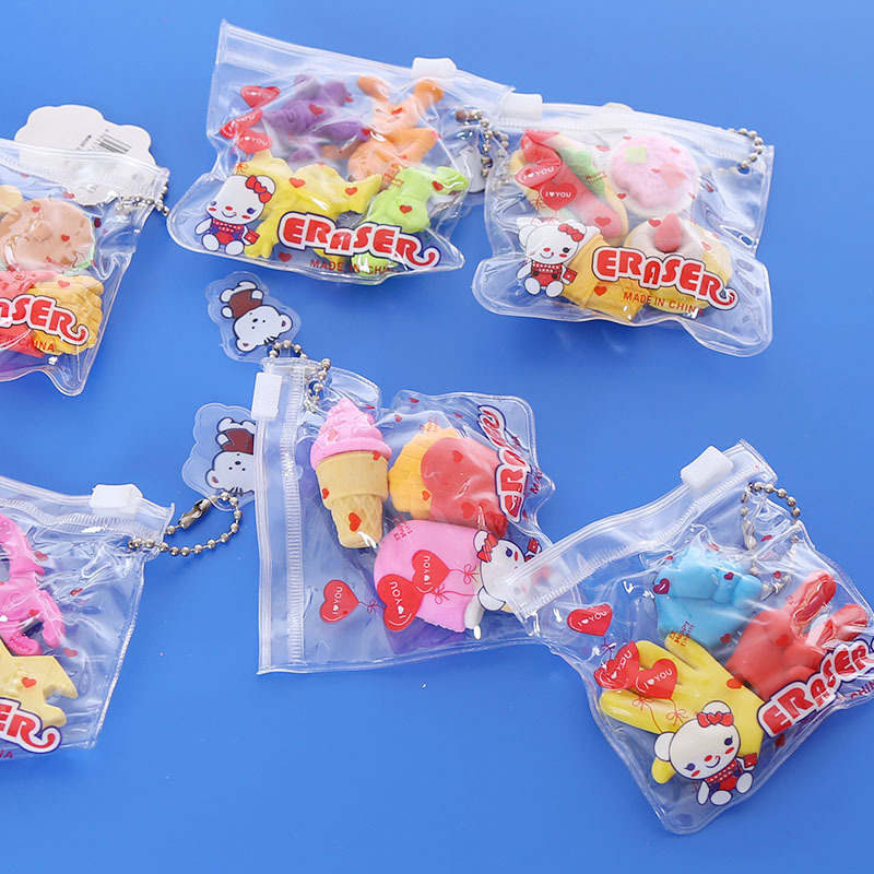 Cartoon zipper bag eraser creative cute student prize school supplies kindergarten small gift wholesale eraser