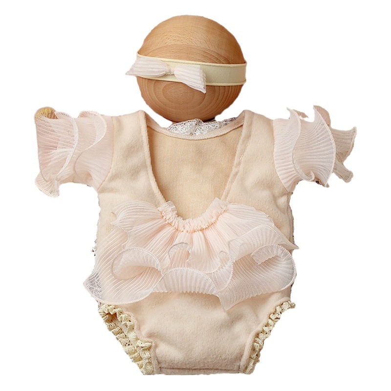Cross-border Newborn Photographing Clothing Hair Belt Two-piece Baby Photographing Clothing Wrinkled Skirt Hair Belt Baby Photographing Set