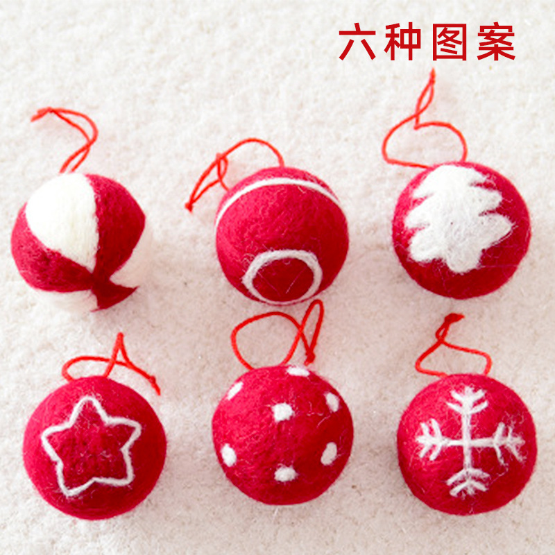 Wool felt ball Christmas tree pattern ball poking fun finished Christmas DIY decorative accessories in stock wool felt ball