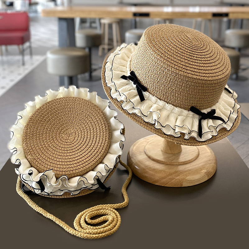 Summer Little Girl Straw Hat Korean Sunshade Baby Girl Sun Protection Sun Travel Princess Beach Hat Bag Parent-Child Summer