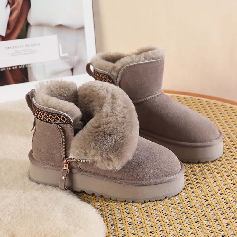 Side zipper thick bottom increased snow boots women's 2024 winter new fleece-lined northeast short tube thick warm cotton shoes